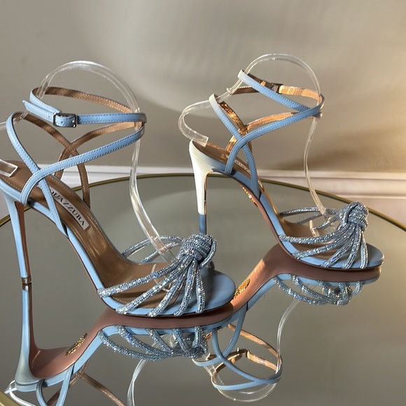 🩵 Aquazzura Celeste 105 Crystal Embellished Heeled Sandals sz 38 - Picture 10 of 16